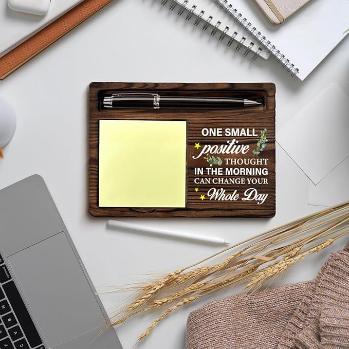 Motivational Gifts for Women Men Coworker, Inspirational Sticky Note Holder One Small Positive Thought in the Morning Can Change Your Whole Day Post it Note Dispenser for Office Home Desk Decor