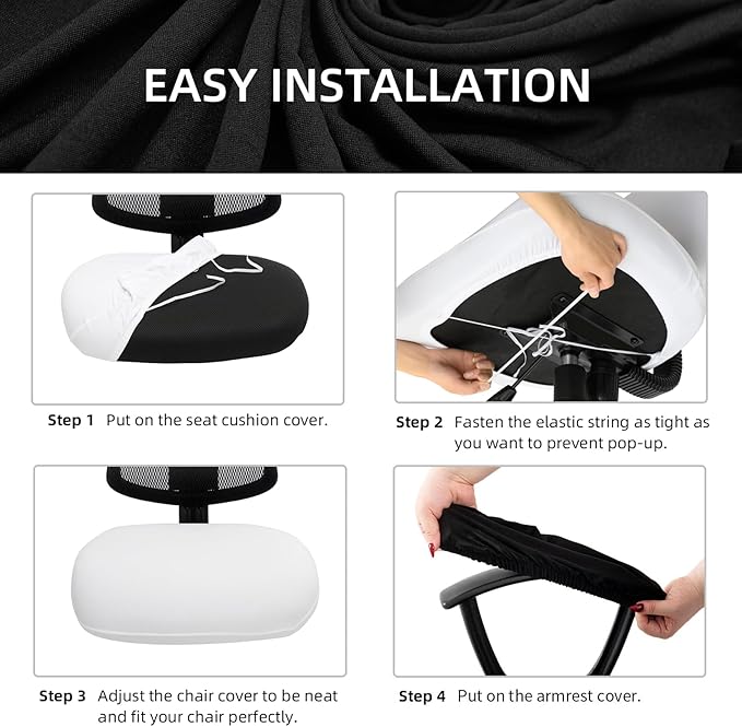 DIVA EN CAMINO DEC Stretchable Office Chair Seat Cushion Covers & Armrest Covers - Universal Spandex Computer Chair Slipcover - Removable Washable Cushion Protectors for Dogs, Cats, Pets