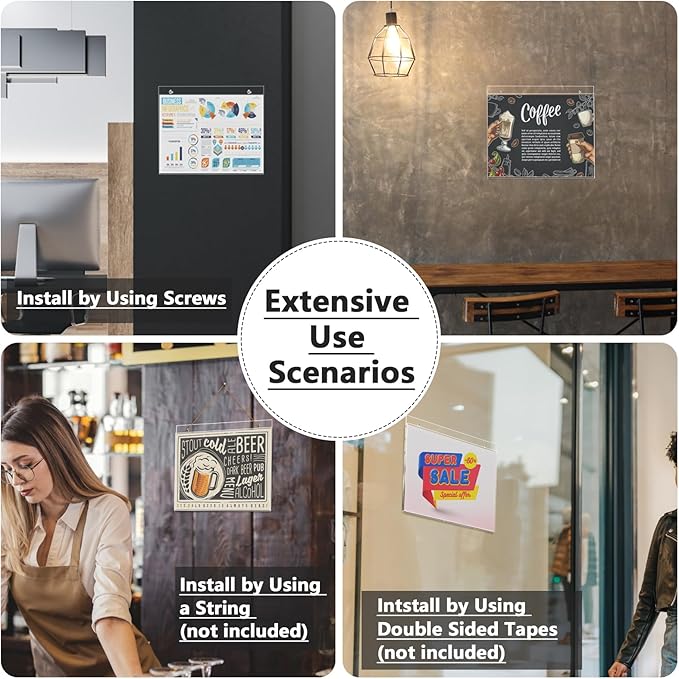 MaxGear Wall Mount Sign Holder 8.5 x 11 Inch, Clear Plastic Picture Frames with Mounting Screws, Door Sign Holders and Document Display Frame for Home, Office, Store, Landscape, 6 Pack