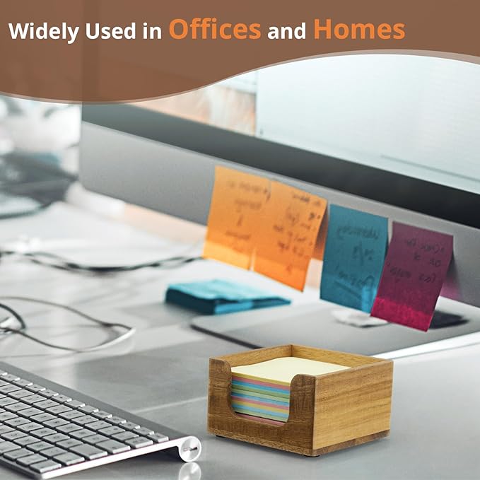 Sticky Note Holder, Acacia Wood Note Dispenser for Office Desk Accessories, Self Stick Note Pad Holder, Memo Pad Holder Dispenser Organizer for School Office Desk Supplies