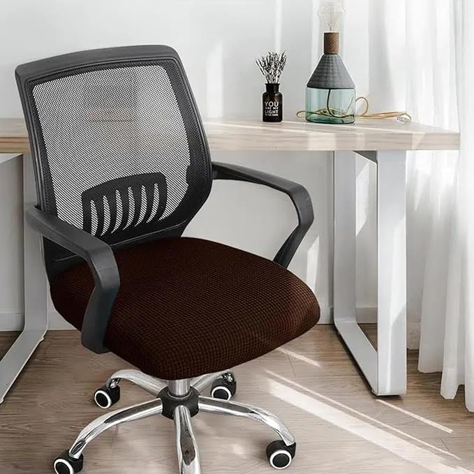 Sunnyway Stretchable Office Chair Seat Cover, Elastic Chair Slipcover with Tie Straps, Dining Chair Slipcover Machine Washable, Fits Seat Size 17.7"-21.7" (Mocha)