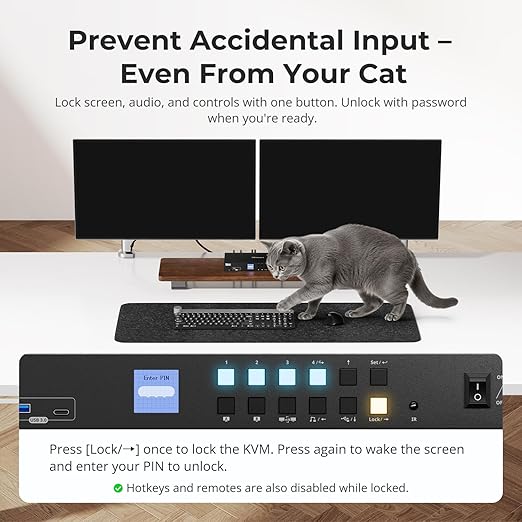 TESmart HDMI KVM Switch 4 Computers 2 Monitors USB 3.0, Dual 4K@60Hz HDMI 2.0 | Gigabit Network | EDID | Extended Display | Hotkey & Button Switch with All Input Cables