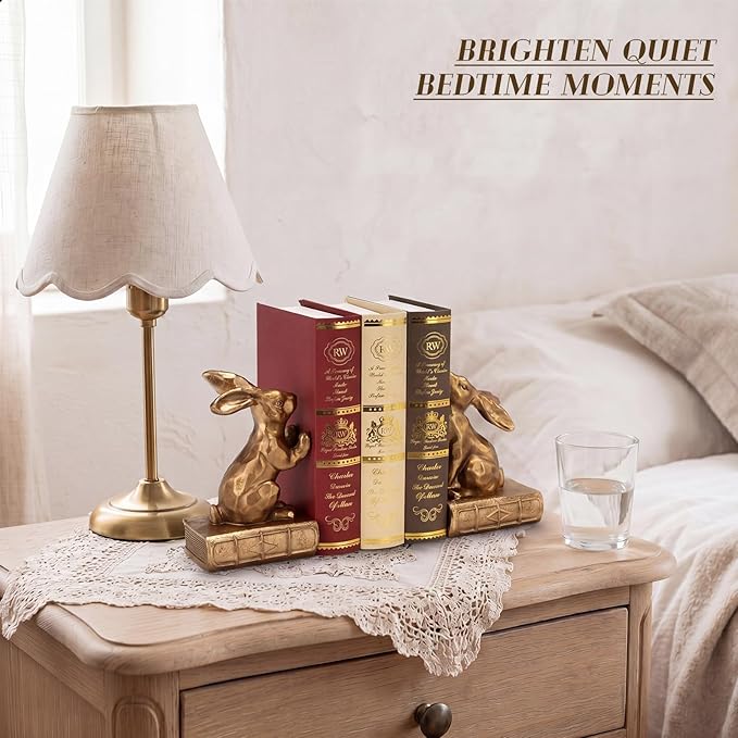 Tatuo 2 Pcs Decorative Rabbit Bookends for Shelves, Bunny Gift Book Ends for Heavy Books Animal Stopper Retriever Statues Bookends with Anti-Slip Base for Book Lover Home Bookshelf, Bronze