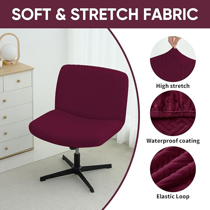 Lavish Cover Waterproof Criss Cross Chair Cover, Jacquard Fabric Elastic Office Chair Cover, Wide Comfy Desk Chair Cover, Armless Chair Cover Protects Chair Stains and Wear(Jacquard:Wine-Red,No Chair)