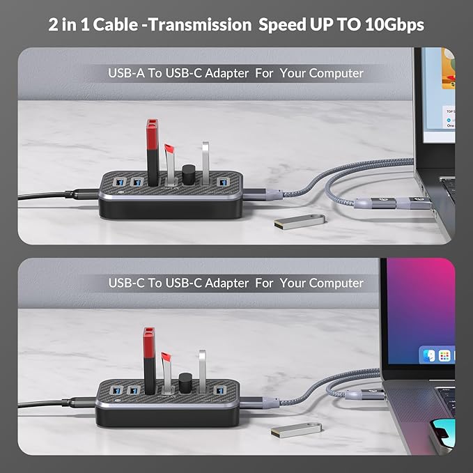 USB Hub, 7 USB Expander with 32° Ergonomic Design, USB Multiport for Laptop- 1.64ft