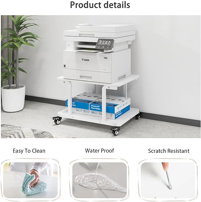 Natwind 2 Tier Laser Printer Stand,24''x20''x15'' Large Printer Table Copier Stand Under Desk,Heavy Duty Rolling Cart with Paper Storage Shelf,Printer Holder on Wheels for Home Office (White)