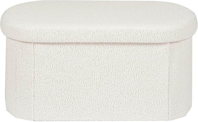 PINPLUS Storage Ottoman Bench Tufted Oval with Storage for Living Room Boulce Foot Rest, Velvet Foot Rest 30"x15"x15" White