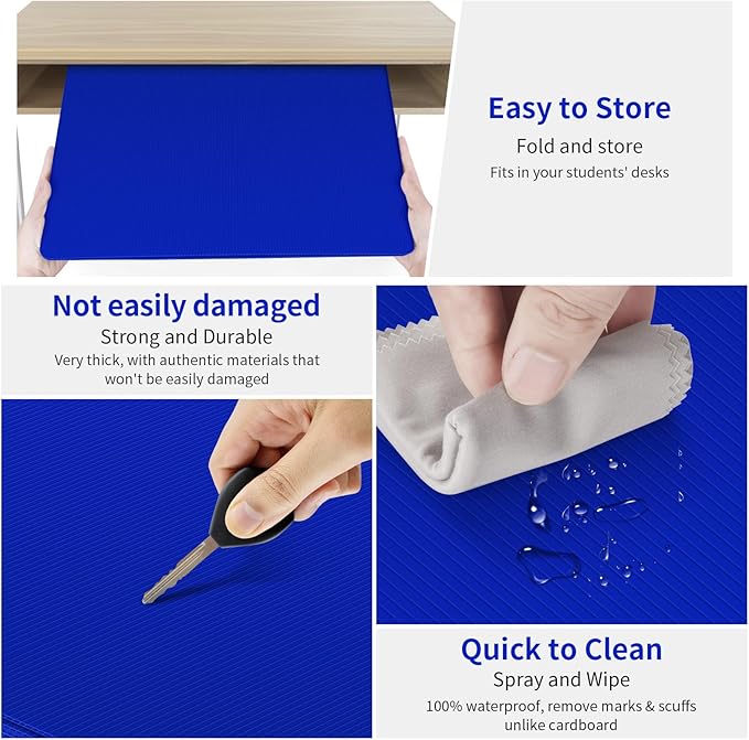 6 Pack Blue Desk Dividers for Students, Privacy Shields Folder for Students, Durable & Waterproof Plastic Study Board, Classroom Teacher Supplies Test Divider, Includes Extra Labels