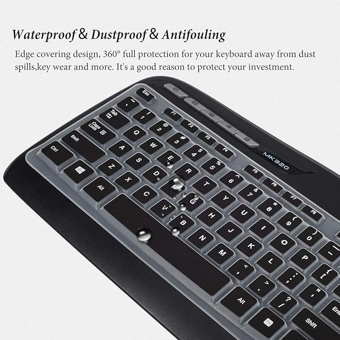 Keyboard Cover Skin Protector for Logitech MK320, YR002, Y-R0009, MK335, MK300, K330 - Part 316G115 Wireless Desktop Accessories,Silicone Keyboard Protective Skin-Black