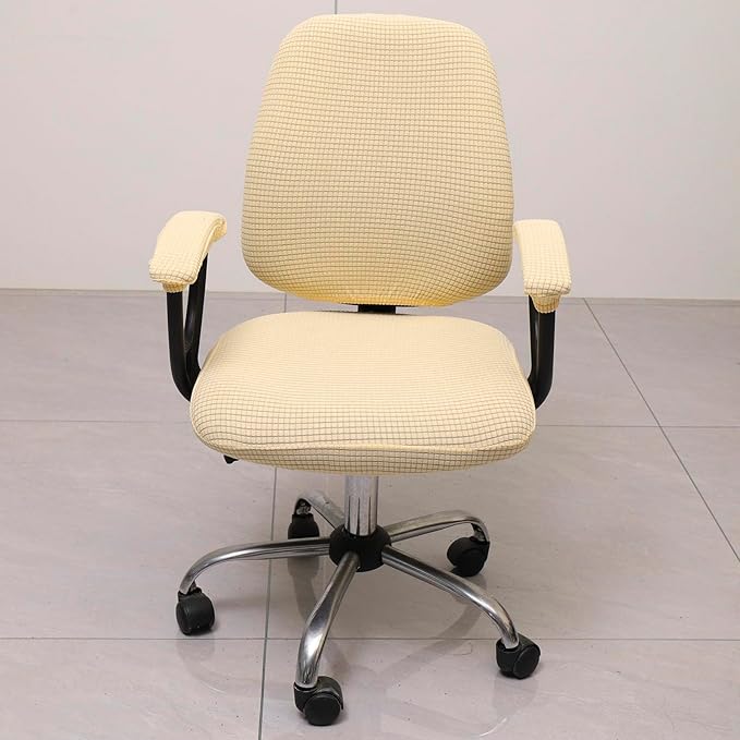 Melaluxe Office Chair Cover with Armrest Covers， Universal Stretch Desk Chair Cover, Computer Chair Slipcovers - Beige