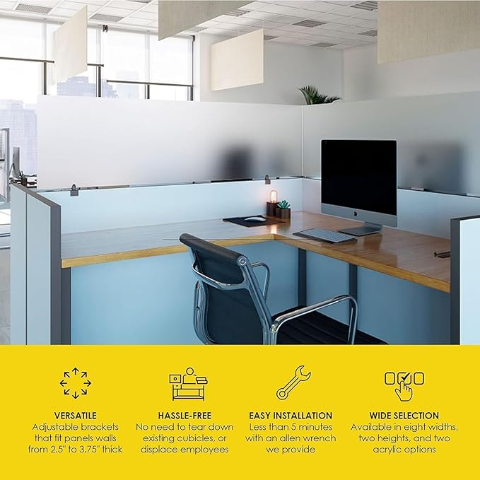 OBEX Acrylic Mounted Large Brackets Quality Desk Privacy Panel & Divider for Your Office Cubicle-Increase Separation & Improve Productivity (Clear, 18"W X 60"H)