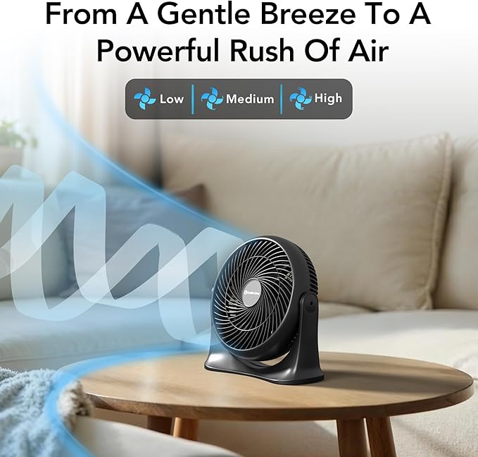 Comfort Zone 11-Inch High-Velocity Tabletop Air Circulator Fan – Quiet 3-Speed Personal Turbo Fan with 90° Adjustable Tilt & Carry Handle – Compact Desk Fan for Home, Office, or Bedroom – Black
