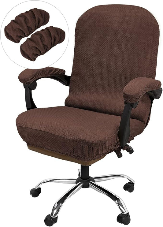 NeColorLife Office Chair Cover with Armrest Covers Stretchable - Zippered High Back Seat Cover for Extra Large Executive Desk Chairs, Big Tall Man(X-Large Size, Coffee)