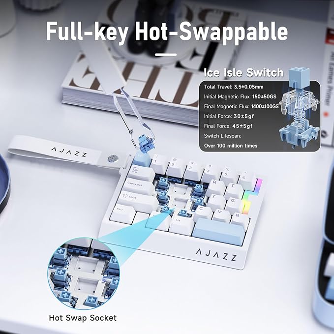 AJAZZ AK029 Wired One Handed Gaming Keyboard,Magnetic Switch, Adjustable Trigger Force, 8KHz Polling, 29 Keys Rapid Fast Mechanical Keyboard, RGB Backlight, SOCD & DKS, Aluminum Plate