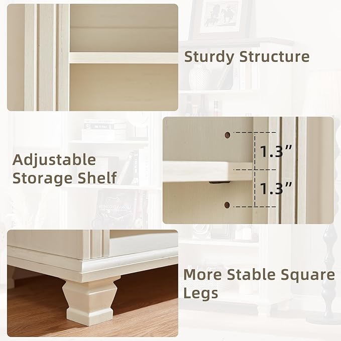 SAVOR LIFE 70" Tall White Bookshelf,5 Tier Wood Book Shelf with Adjustable Shelves & Wood Legs,Free Standing Farmhouse Bookcase with Open Display Storage,Vintage Kids Bookshelves for Nursery,2PCS