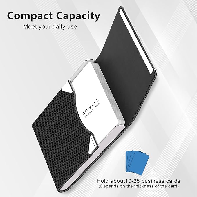 Black Carbon Business Card Holder with Magnetic Closure, Slim Metal PU Business Card Case for Men Women, 3.7 x 2.3 inches RFID Blocking Credit Cards Holder for Pocket or Bag Storage