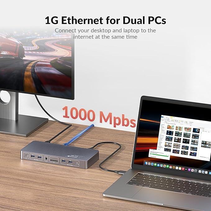AV Access KVM Switch Docking Station for MacBook, USB C KVM Switch 2 Monitors 2 Computers, 4K Dual HDMI Displays, 1 Laptop&1 Desktop Switching, Plug&Play, Ethernet, 100W Power Delivery, EDID Emulation