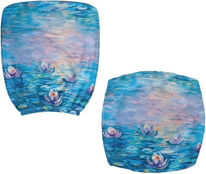 Water Lily Office Chair Covers 2 Piece Stretchable Office Chair Seat Cover Universal Desk Rotating Chair,Computer Chair Washable Chair Cover Decorative for Women Purple
