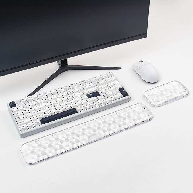 Gel Keyboard and Mouse Wrist Rest Set – Water Ripple Wrist Rest for Computer Keyboard 60%/68%/75%, Comfort & Support for Typing and Gaming (White)