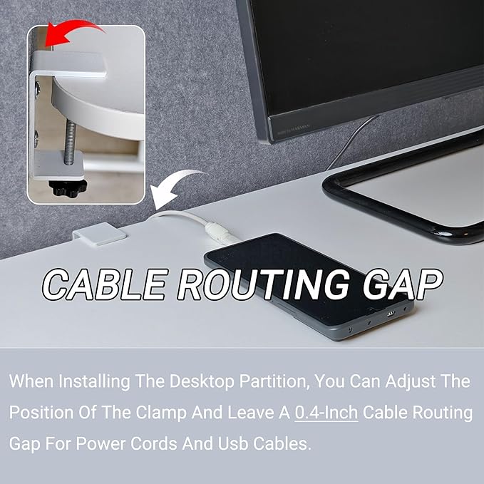 Desk Divider 48" x 24" – Clamp-On Privacy Panel for Office & Home Office, Tool-Free Installation, Gray