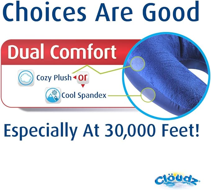 Cloudz Dual Comfort Microbead Airplane Travel Neck Pillow. Super Soft Cozy Plush Fabric on One Side, Cool Relaxing Spandex on The Other! Customize Your Comfort and Support at Home or On The Go!-Black
