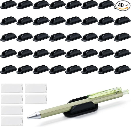 40 Pack Adhesive Pencil Holders for Desk,Silicone Flexible Pen Holder for Wall, Office, School,Home,Classroom Must Haves,Teacher Supplies Accessories,Desk Organizer,Art Supply,Small Gift(40, Black)