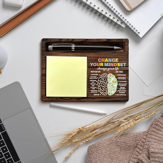 Inspirational Growth Mindset Sticky Note Holder Mental Health Gifts Change Your Mindset Post It Note Dispenser for Therapy Office Desk Decor
