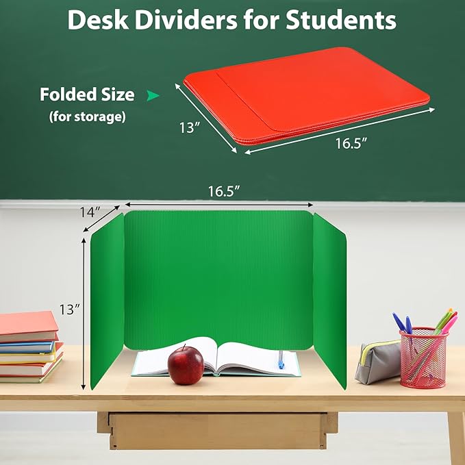 24 Pack Desk Dividers for Students with 40 Labels, Foldable Waterproof Classroom Privacy Shields Desk Privacy Panel, Plastic Folder Desk Divider for Testing Offices Classroom Teachers Supplies