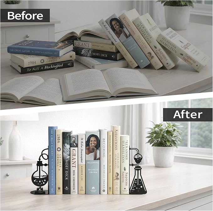 Chemistry Metal Bookends for Shelves, Experimental Bookends Decor for Chemistry Classroom Laboratory Bookshelf, Ideal Chemistry Gift for Nerds Chemistry Teachers Friends Professors Graduates Scientist