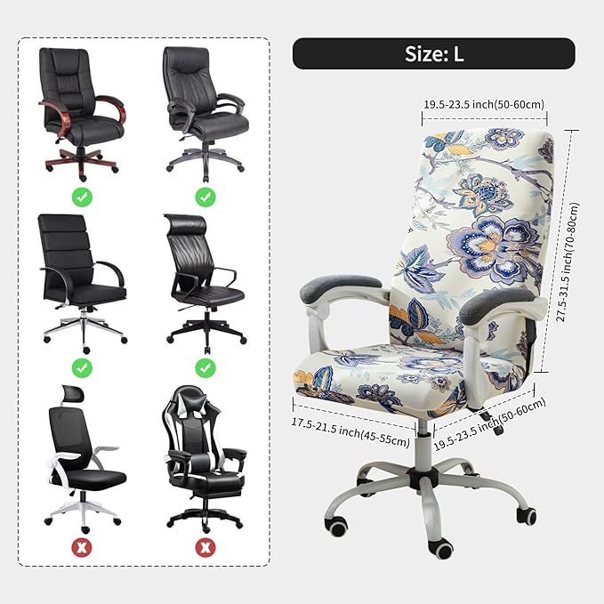 FORCHEER Floral Large Office Chair Cover Stretch Printed Computer Armchair Slipcover for Desk Chair 1 Piece Washable Removable