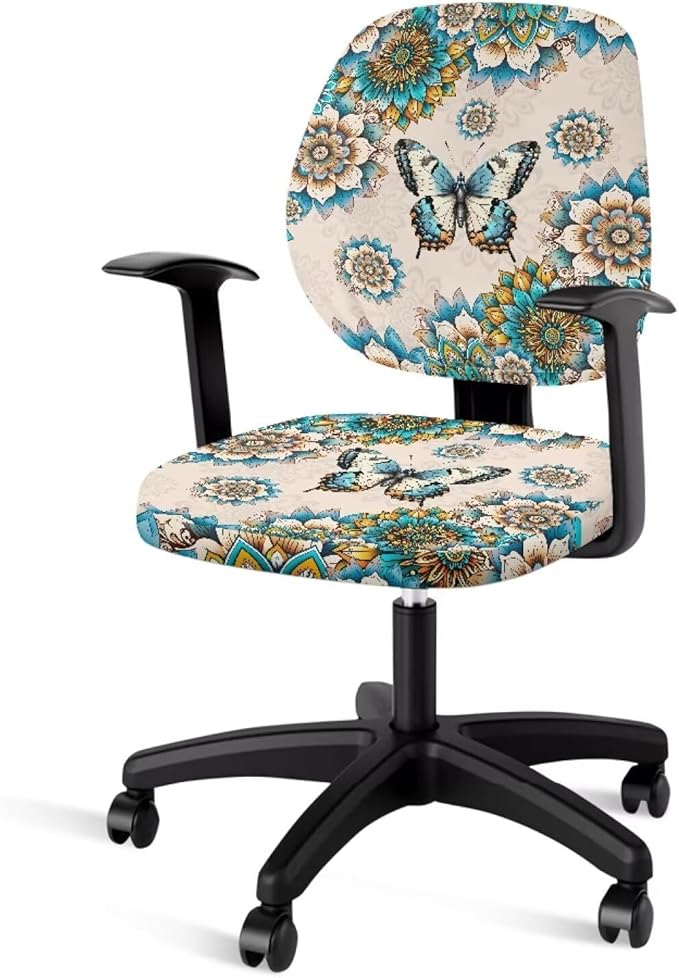 GLENLCWE Boho Floral Butterfly Office Chair Cover Seat Covers Stretchable Universal Computer Chair Covers Rotating Chair Slipcover for Family Friends