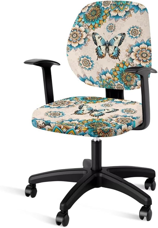 GLENLCWE Boho Floral Butterfly Office Chair Cover Seat Covers Stretchable Universal Computer Chair Covers Rotating Chair Slipcover for Family Friends