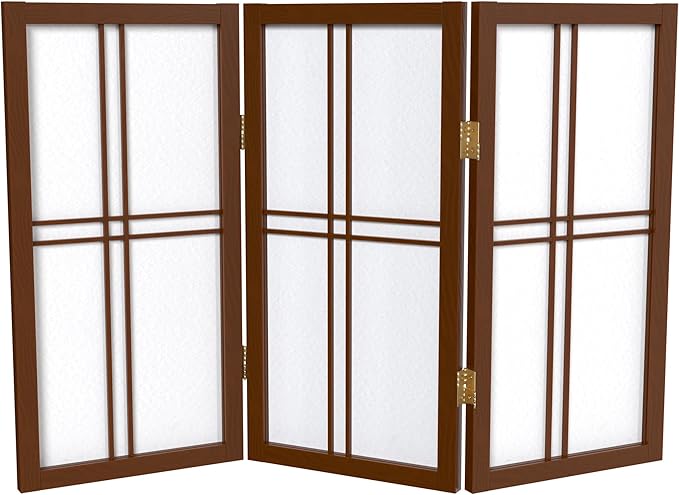 2 ft. Short Desktop Double Cross Shoji Screen - Walnut - 3 Panels