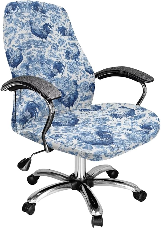 Talayituse Blue Rooster Chicken Print Office Chair Covers, Stretch Computer Chair Cover, Universal Boss Chair Covers Modern Simplism Style High Back Chair Slipcover, Small