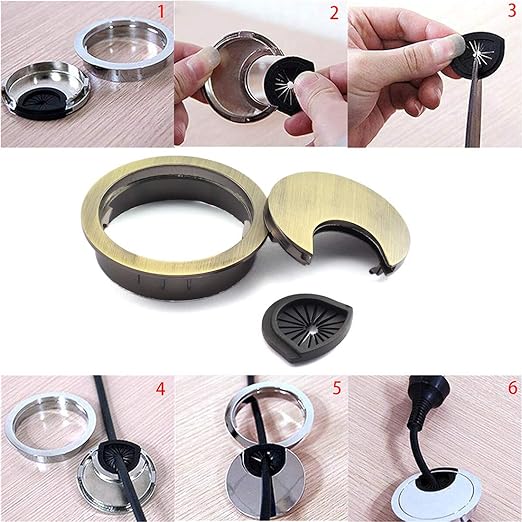 HJ Garden 1pc 2 inch (50mm) Metal Desk Grommets for Managing and Hiding Wire Cord Cable Hole Cover Office PC Desk Cable Cord Organizer Zinc Alloy Cover Bronze