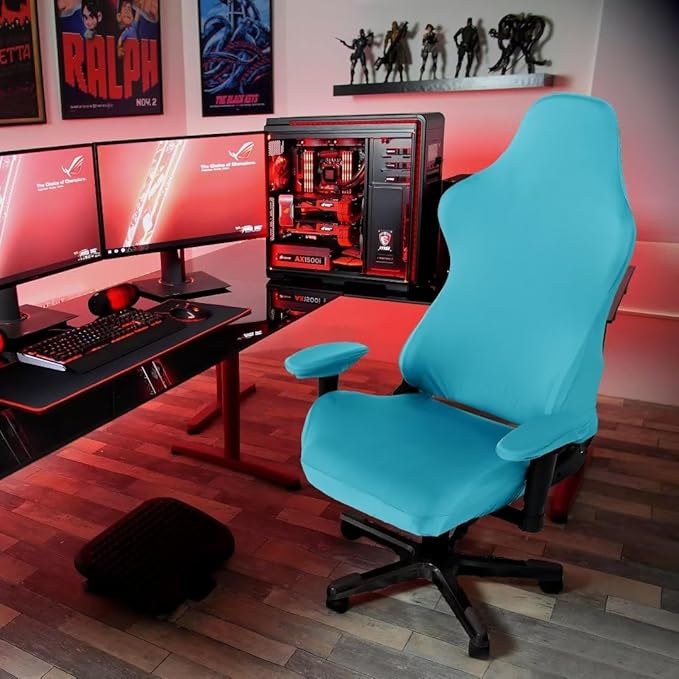 SARAFLORA Gaming Chair Cover, 2 Pack Teal - Stretchable, Removable, Protective Chair Cover for Armchair, Swivel Chair, Computer Boss Chair, Spandex Slipcovers