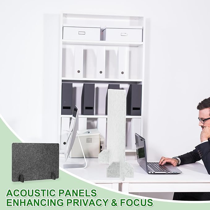 PATIKIL Desk Dividers 24" x 16", 4 Pack Desk Privacy Panel Freestanding Noise Reducing Partition Acoustic Panel with 4Pcs Support Feet for Testing Office Home Library, Dark Gray Style C