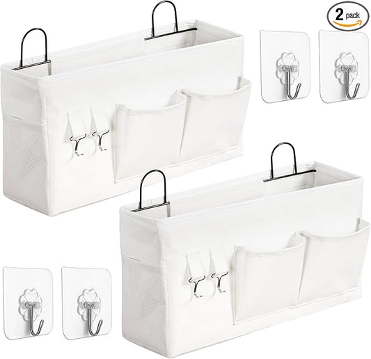 2pcs Large Wall Hanging Storage Bag, Door Closet Linen Fabric Pockets Organizer, Waterproof Multi Functional for Living Room Bedroom Bathroom Kitchen Office RV Camper with Hooks White