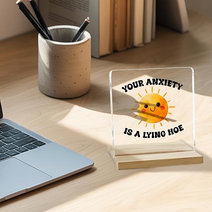 Mental Health Inspirational Desk Sign, Anxiety Relief Acrylic Decor for Women