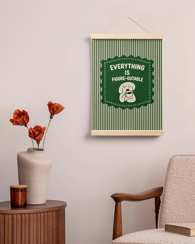 FGFK Everything is Figureoutable Inspirational Dark Green Wall Art Poster Hanger Frame, Motivational Dog Positive Affirmations Canvas Prints Framed Wall Decor for Home Office Classroom, 12x16 Inch