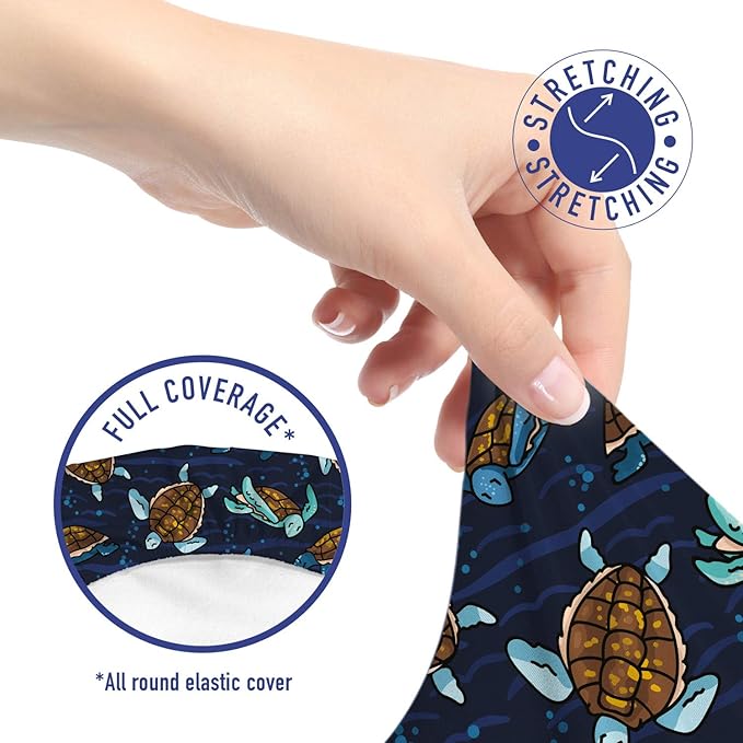 Ambesonne Under The Sea Office Chair Slipcover, Graphical Layout of Sea Turtles Cartoon Ocean Lifestyle, Protective Stretch Decorative Fabric Cover, Standard Size, Navy Brown