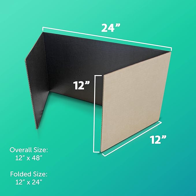 Flipside Products 12”x 48” Black Study Carrel, Privacy Boards, Student Privacy and Focus Booth for The Classroom, Desk Divider Cubby for Tests, Made in USA - 24 Pack