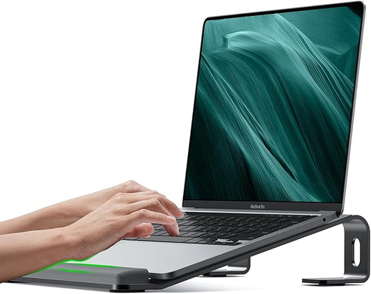 JCZT Aluminum Laptop Stand, Notebook Stand with Wrist Rest, Ergonomic Detachable Laptop Mount, Computer Stand Compatible with 10-17'' All Laptops Such as MacBook Air Pro/HP/Dell/Lenovo, Black