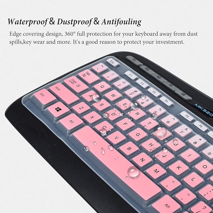 Keyboard Cover for MK320 MK330 K330 Wireless Desktop Keyboard, MK320-YR002/Y-R0009 Keyboard Skin Accessories-Gradual Pink
