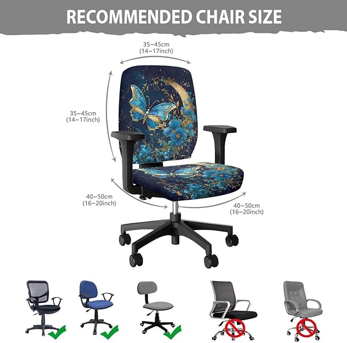 Butterfly Flower Office Chair Covers Stretchable Office Chair Seat Cover Removable Dorm Computer Rotating Chair Slipcover Desk Accessories Split Rotating Swivel Chair Padded Protector