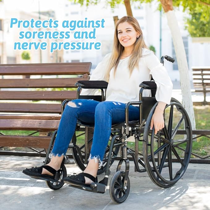 Wheelchair Armrest Covers - Soft Support Cushion Accessories for Wheelchair - Widened Velcro Straps Comfortable and Protective for Wheelchairs, Office Chairs - Comfort Padding Pressure Relief, Black