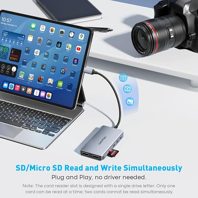 UANTIN USB C Docking Station Dual Monitor, 10-in-1 USB C to Dual HDMI Adapter with 2HDMI Ports, USBC & USBA 3.0, SD/Micro SD, 100W PD, Laptop Docking Station for Dell XPS/HP/Lenovo/Mac/Surface etc