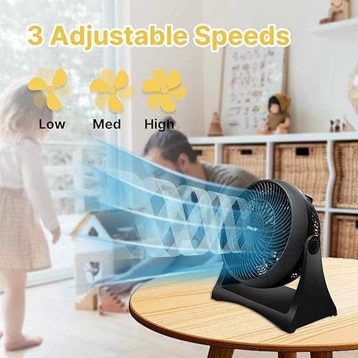 Shop-Air 8" Wall-Mounted Desk Fan, TurboForce Air Circulator Fan, High-Velocity Cooling Table Fan, 3 Speeds, Quiet Operation, 120° Adjustable Tilt, Home & Office