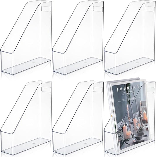 6 Pcs Clear Acrylic Magazine File Holder Plastic Desk Organizer with Handle Basics Vertical Magazine Rack Desk Folder Document Storage Organizer for Home Office School Work Study Desktop Supplies