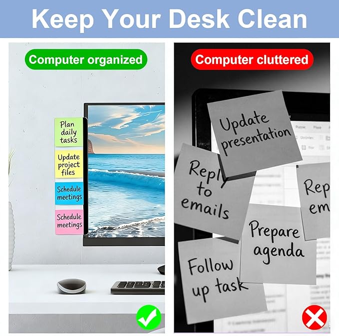 2PCS Computer Monitor Memo Board, 11" x 3.1"Clear Acrylic Office Desk Accessories, Computer Monitor Side Note Holder, Message Board for Sticky Notes, Reminders & Memos